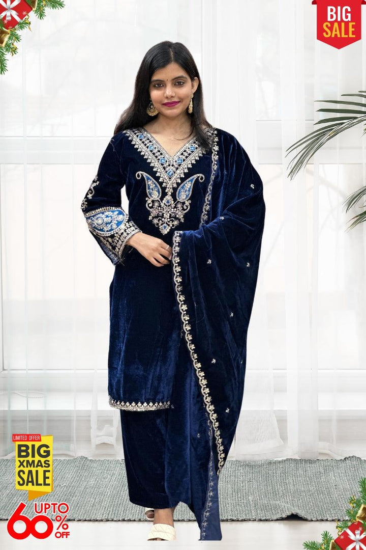 3 PIECE BEAUTIFUL VELVET SUIT WITH DIPATTA IN 2 COLORS