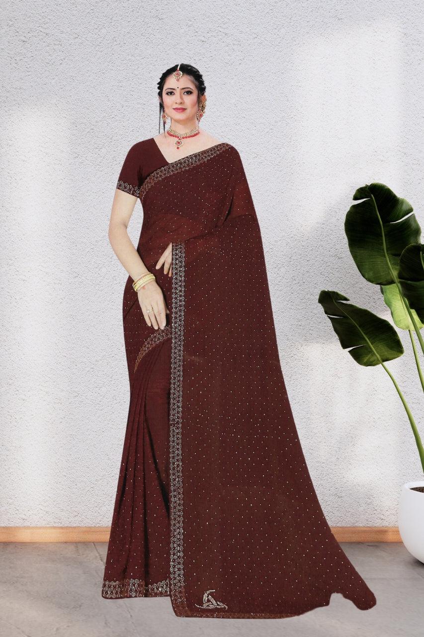 PREMIUM HEAVY GEORGETTE SAREE FOR WOMEN, BEAUTIFUL DESIGN, COTTON BLOUSE, 5 BEAUTIFUL COLORS