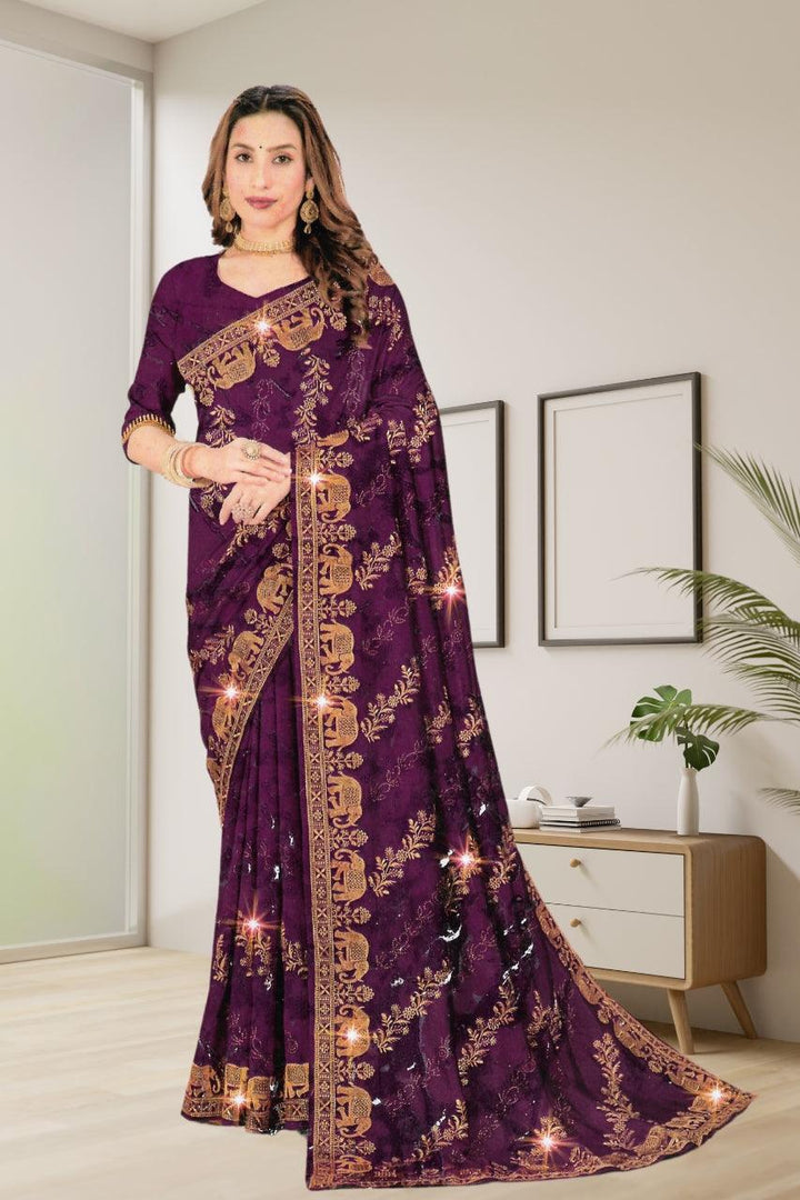 HEAVY GEORGETTE SAREE WITY MATCHING BLOUSE FOR WOMEN, 4 VIBRANT COLORS
