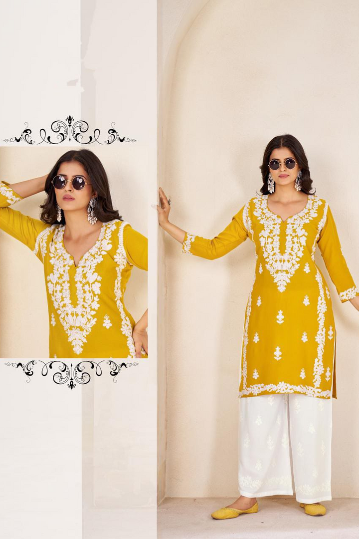 BEAUTIUL DESIGNER CHIKENKARI KURTA AND PLAZO SET FOR WOMEN