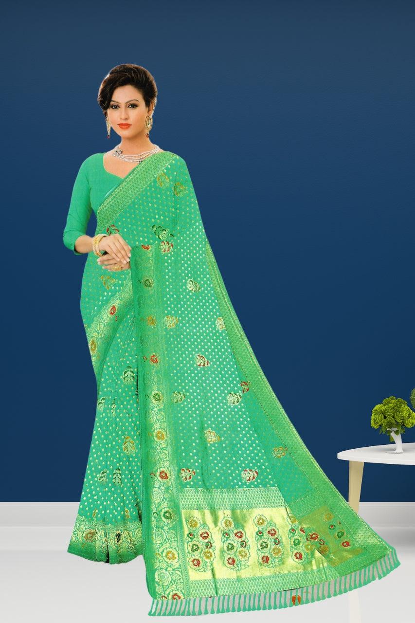 BEAUTIFUL GEORGETTE SILK MIX SAREE FOR WOMEN, WITH BLOUSE,  5 VIBRANT COLORS
