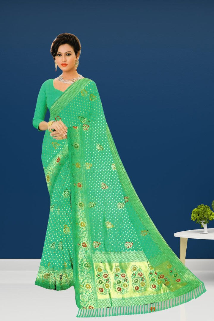 BEAUTIFUL GEORGETTE SILK MIX SAREE FOR WOMEN, WITH BLOUSE,  5 VIBRANT COLORS