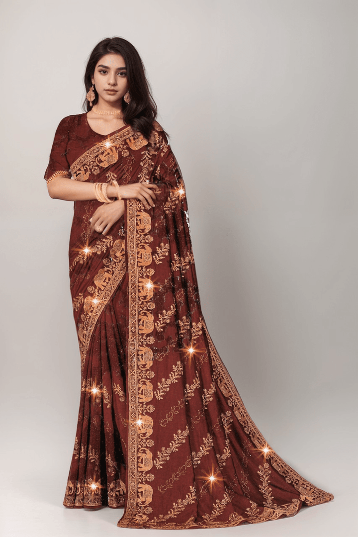 HEAVY GEORGETTE SAREE WITY MATCHING BLOUSE FOR WOMEN, 4 VIBRANT COLORS