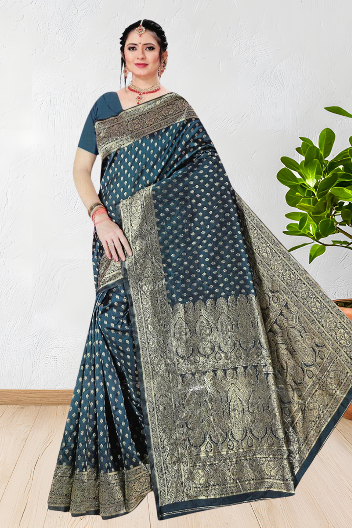 BANARASI SILK SAREE WITH BEAUTIFUL DESIGN WITH BLOUSE, 4 BEAUTIFUL COLORS