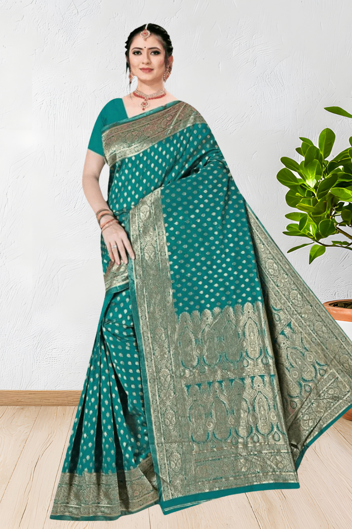 BANARASI SILK SAREE WITH BEAUTIFUL DESIGN WITH BLOUSE, 4 BEAUTIFUL COLORS