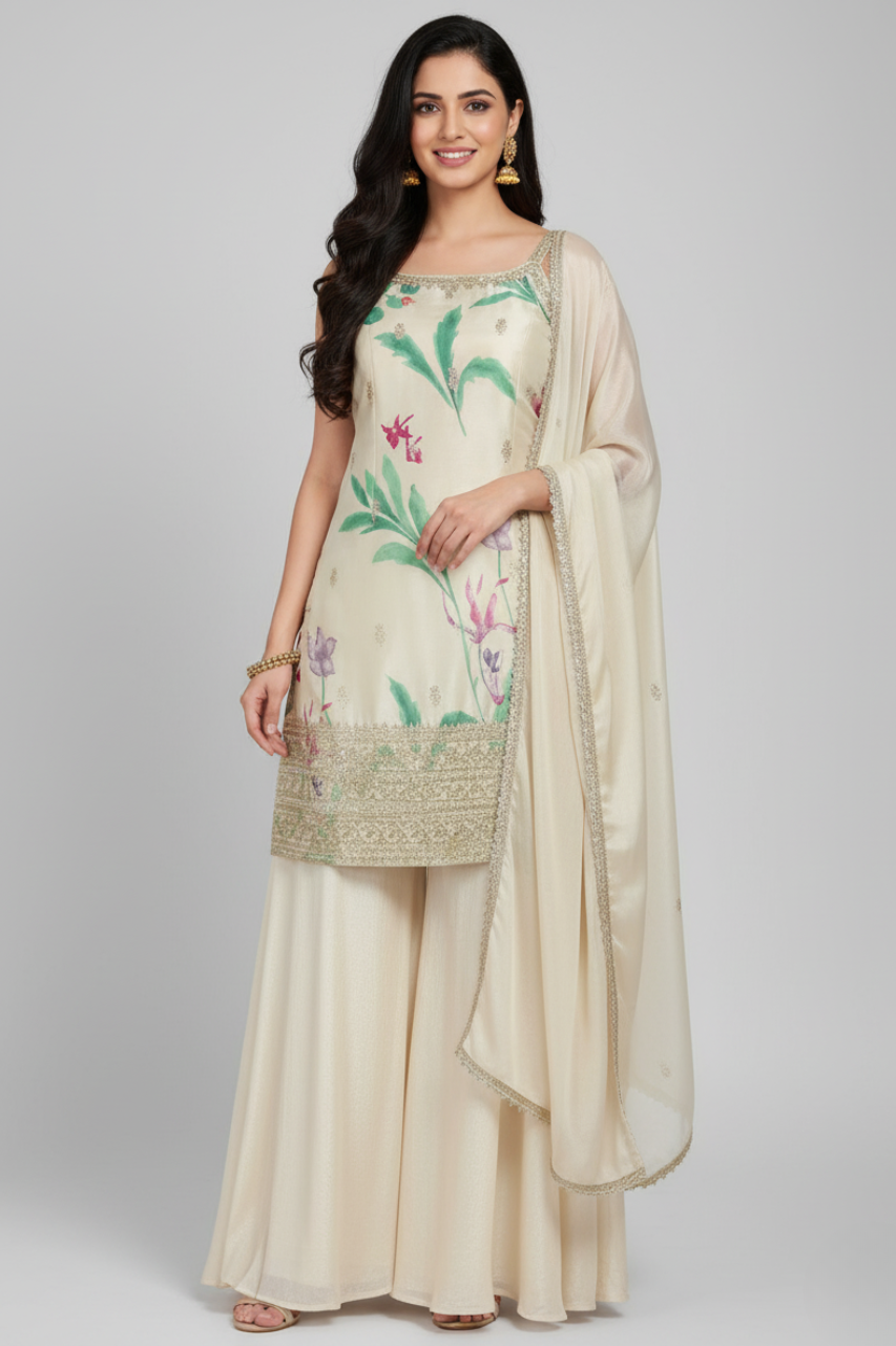 SLEEVLESS FESTIVE SHARARA DRESSES ,5 BEAUTIFUL COLORS,  {Sleeves Attached}