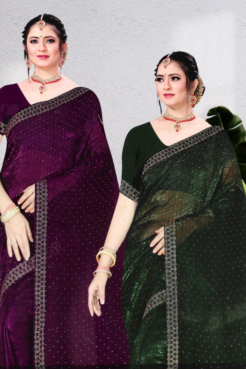 PREMIUM HEAVY GEORGETTE SAREE FOR WOMEN, BEAUTIFUL DESIGN, COTTON BLOUSE, 5 BEAUTIFUL COLORS