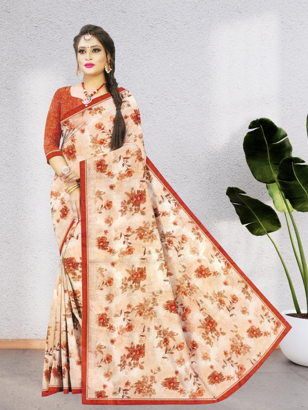 CHIFFON FLORAL SAREE, WITH BEAUTIFUL FLORAL DESIGN WITH BLOUSE, 8 BEAUTIFUL COLORS