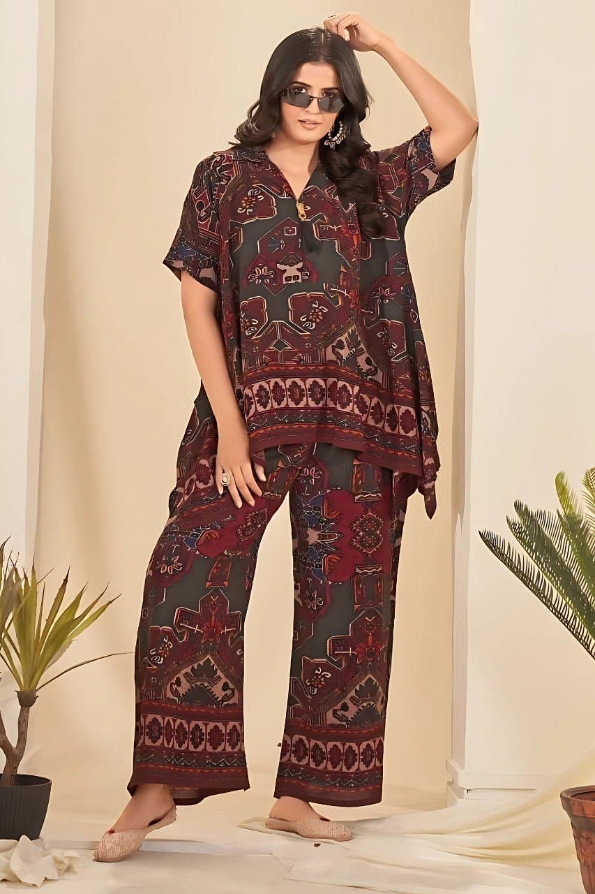 MULTICOLOR COTTON RRYON CO-ORD SET FOR WOMEN