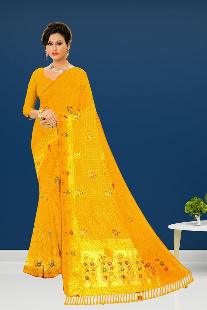 BEAUTIFUL GEORGETTE SILK MIX SAREE FOR WOMEN, WITH BLOUSE,  5 VIBRANT COLORS