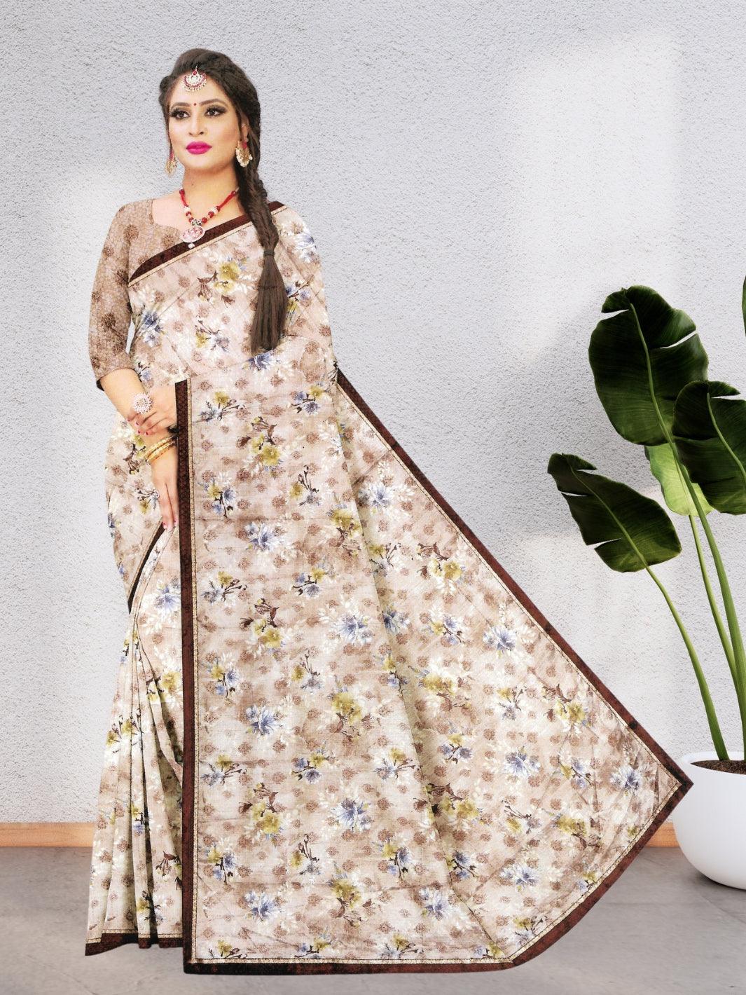 CHIFFON FLORAL SAREE,  WITH BEAUTIFUL DESIGN AND WITH BLOUSE, 8 BEAUTIFUL COLORS