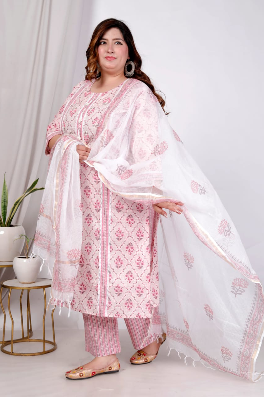 PLUS SIZE 3 PIECE BEAUTIFUL COTTON PRINTED SUIT WITH DUPATTA