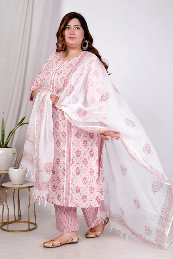 PLUS SIZE 3 PIECE BEAUTIFUL COTTON PRINTED SUIT WITH DUPATTA