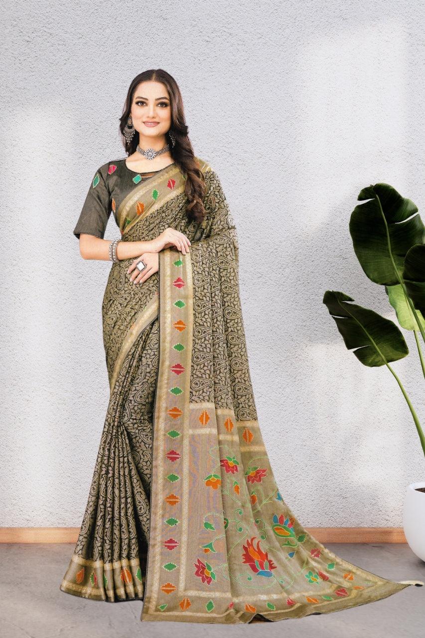 COTTON SAREE WITH BEAUTIFUL AND NECK DESIGNED BLOUSE, 8 BEAUTIFUL COLORS