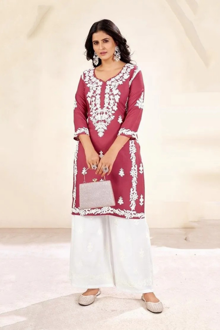 BEAUTIUL DESIGNER CHIKENKARI KURTA AND PLAZO SET FOR WOMEN