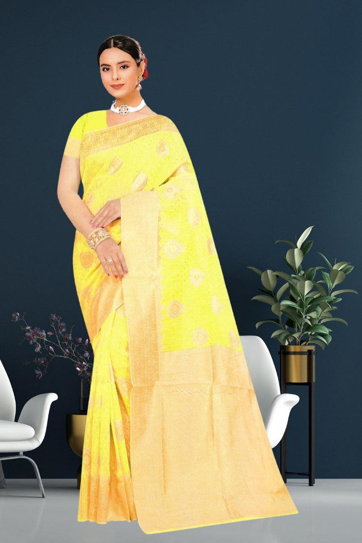 COTTON SLUB SAREE FOR WOMEN WITH BLOUSE FOR PARTY AND ALL TIME OCCASIONS, 5 COLORS AVAILABLE