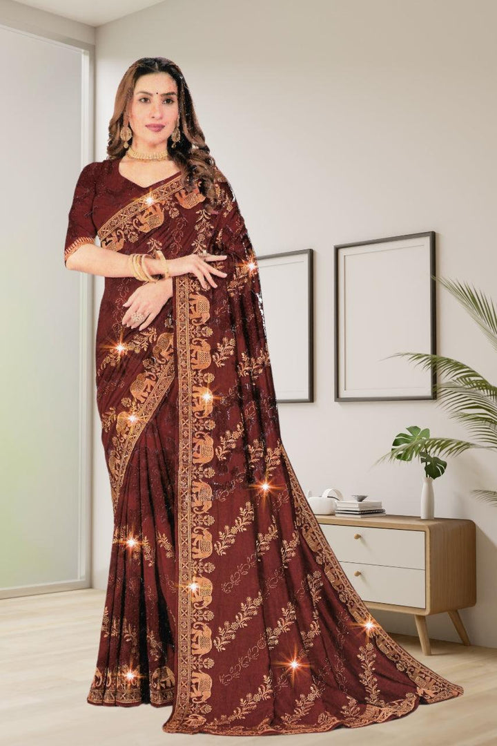 HEAVY GEORGETTE SAREE WITY MATCHING BLOUSE FOR WOMEN, 4 VIBRANT COLORS