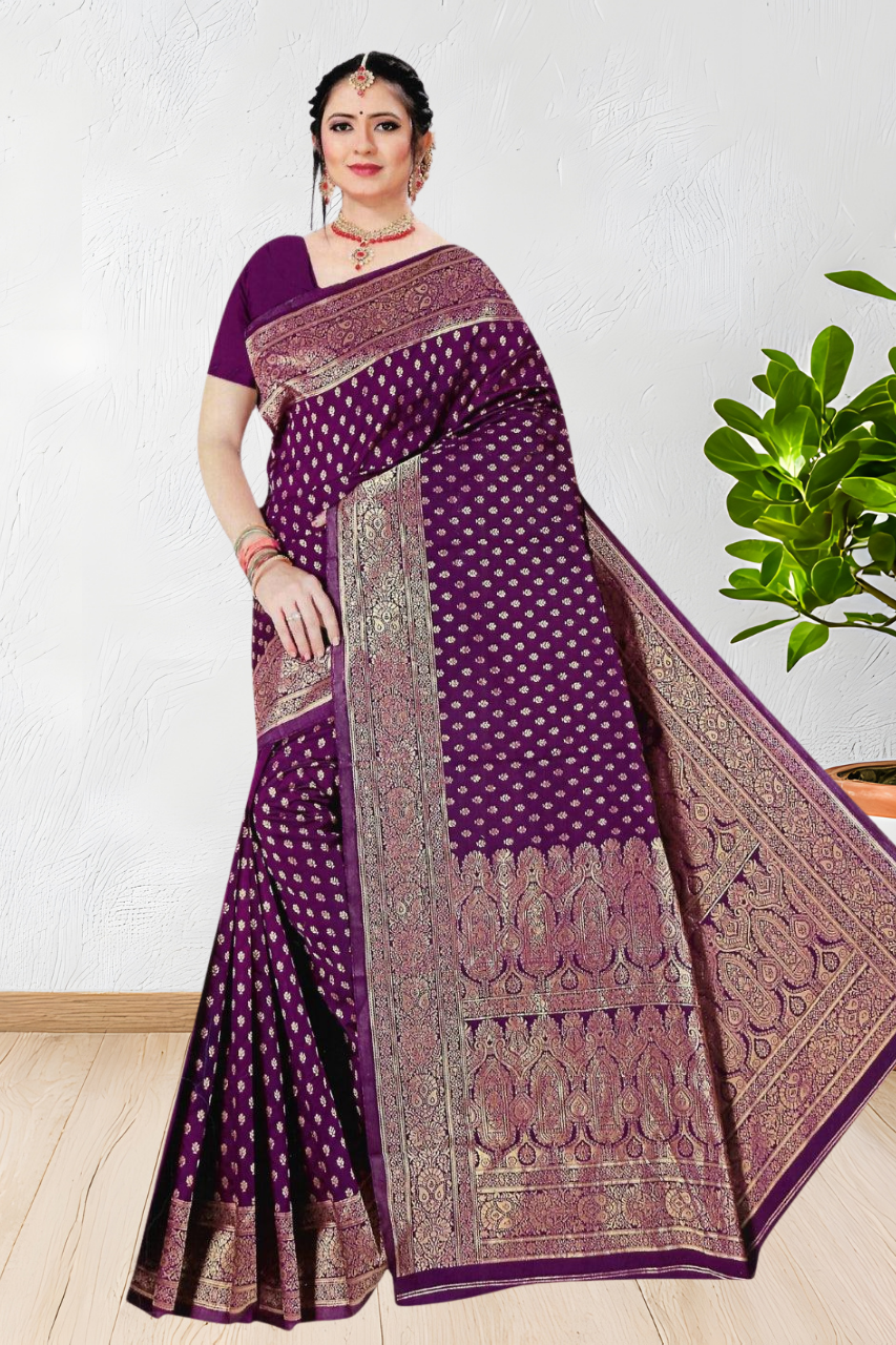 BANARASI SILK SAREE WITH BEAUTIFUL DESIGN WITH BLOUSE, 4 BEAUTIFUL COLORS
