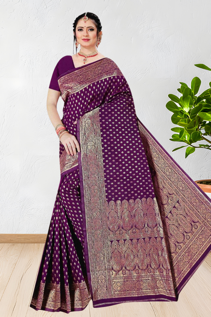 BANARASI SILK SAREE WITH BEAUTIFUL DESIGN WITH BLOUSE, 4 BEAUTIFUL COLORS