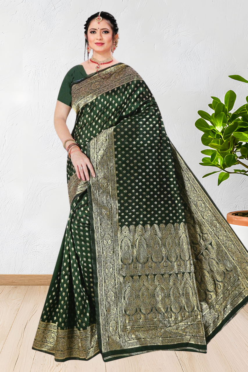 BANARASI SILK SAREE WITH BEAUTIFUL DESIGN WITH BLOUSE, 4 BEAUTIFUL COLORS