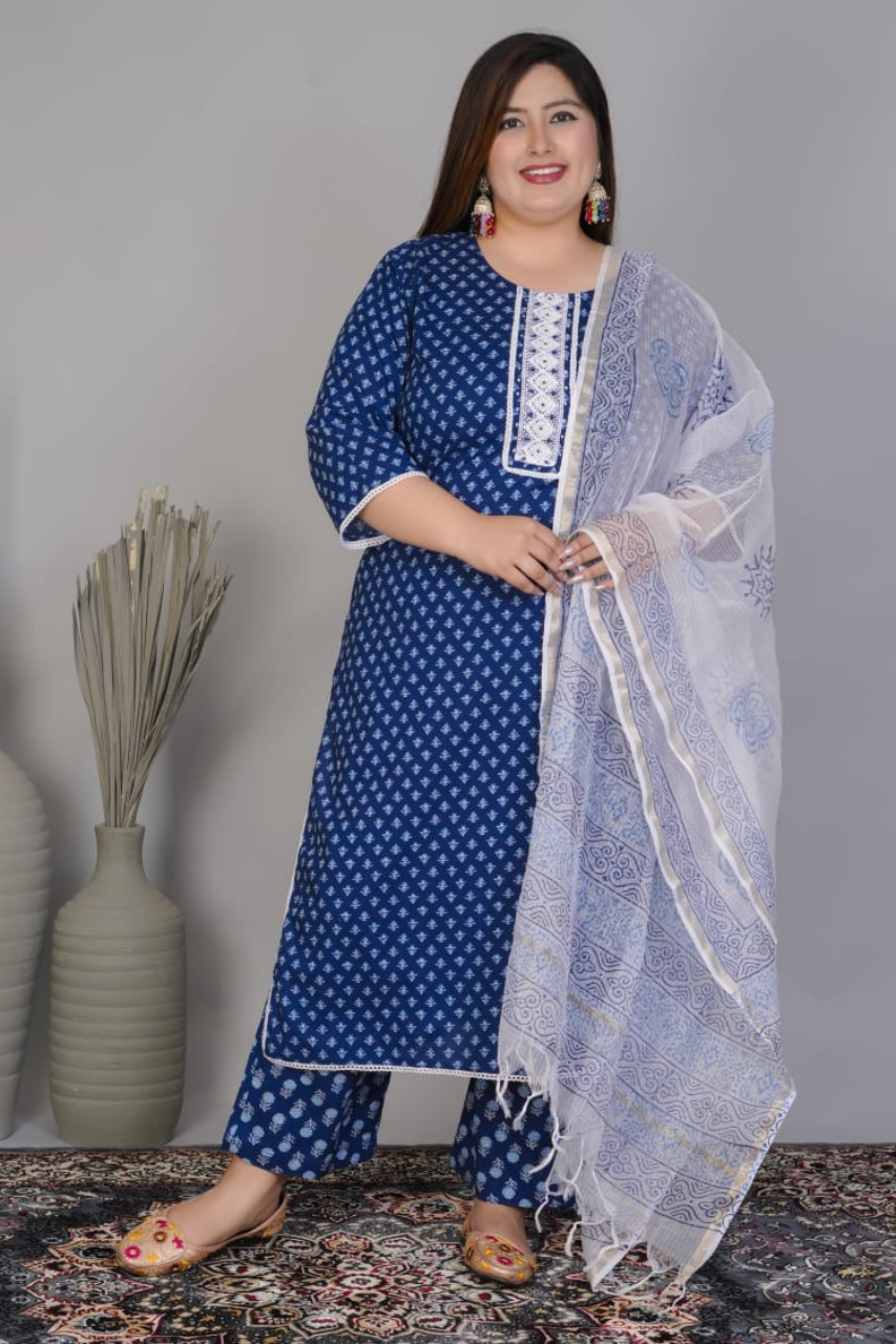 PLUS SIZE 3 PIECE BEAUTIFUL COTTON PRINTED SUIT WITH DUPATTA
