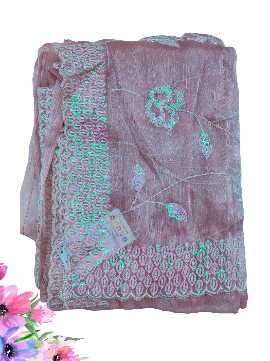 JIMMY CHOO SAREE WITH BEAUTIFUL FLORAL EMBROIDERY WORK, 4 BEAUTIFUL COLORS
