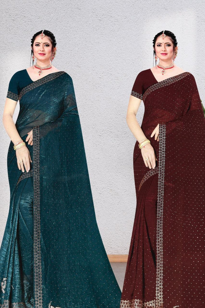 PREMIUM HEAVY GEORGETTE SAREE FOR WOMEN, BEAUTIFUL DESIGN, COTTON BLOUSE, 5 BEAUTIFUL COLORS