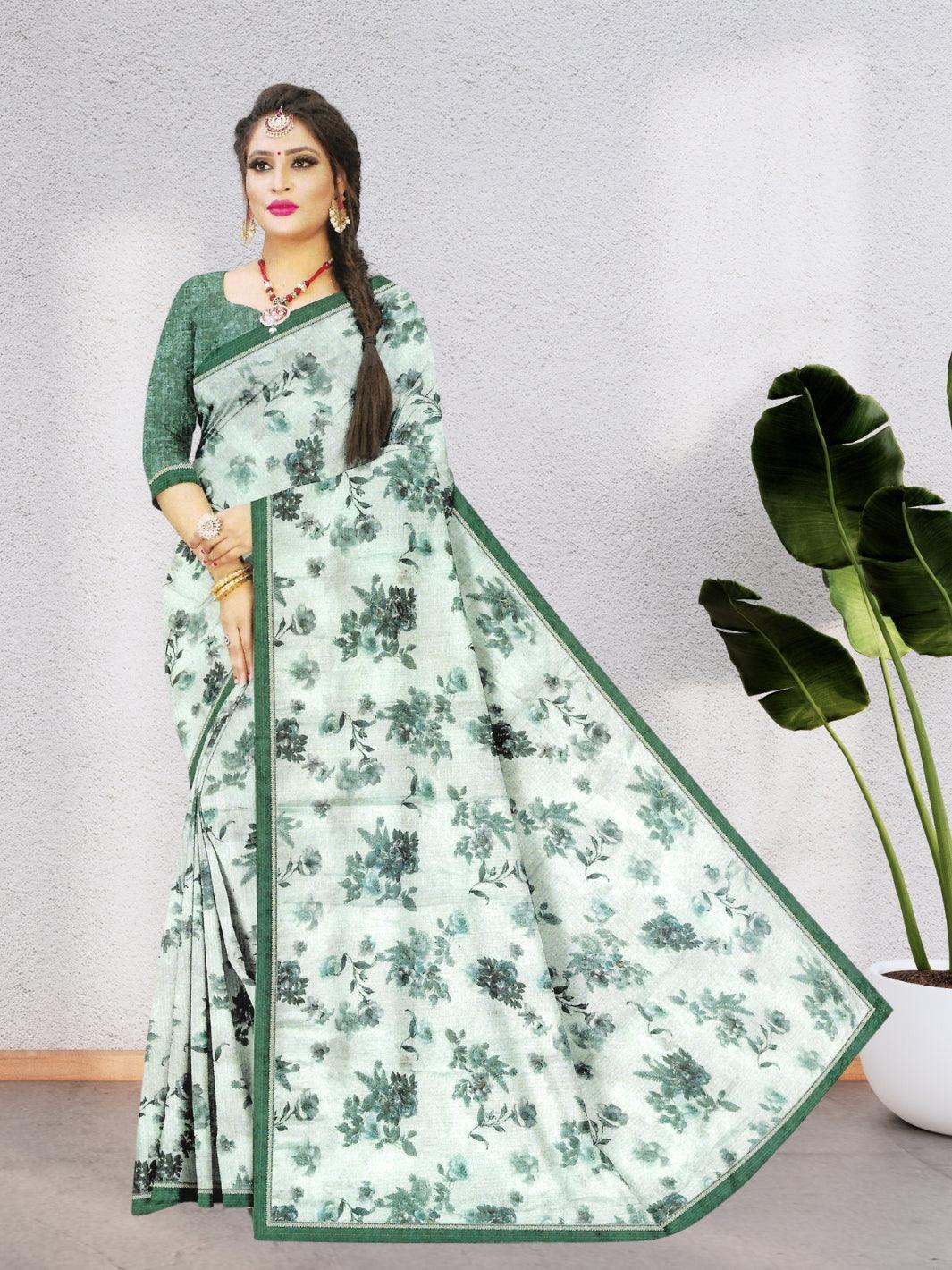CHIFFON FLORAL SAREE, WITH BEAUTIFUL FLORAL DESIGN WITH BLOUSE, 8 BEAUTIFUL COLORS
