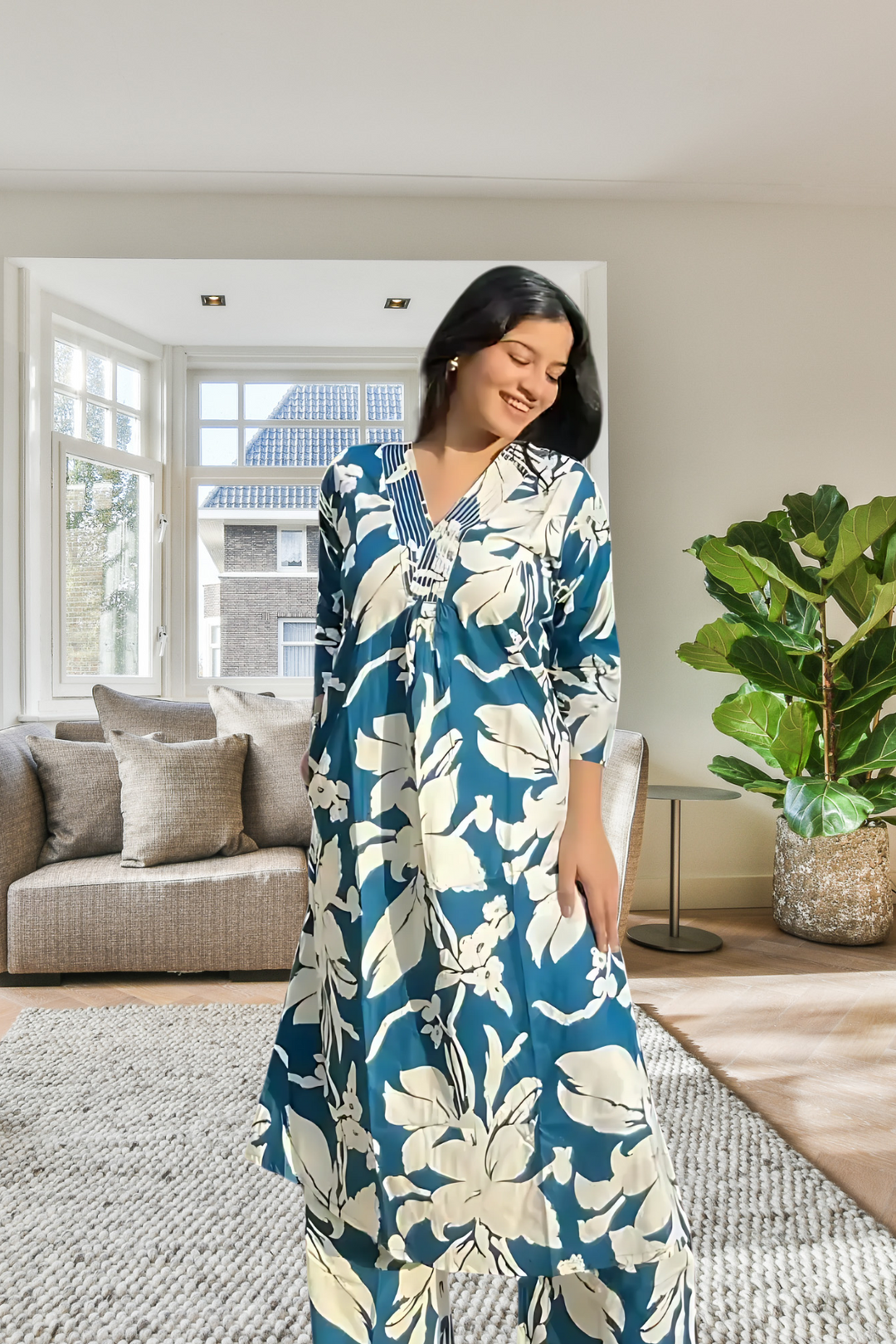 FLORAL COTTON SUMMER PRINTS MODERN KURTI SET, 3 COLORS
