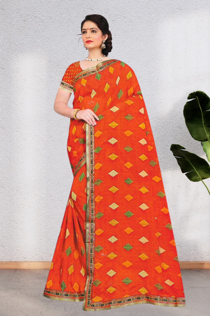 LATEST COLLECTION OF PURE CHIFFON FABRIC SAREE WITH BEAUTIFUL DESIGN WITH BLOUSE, 8 BEAUTIFUL COLORS