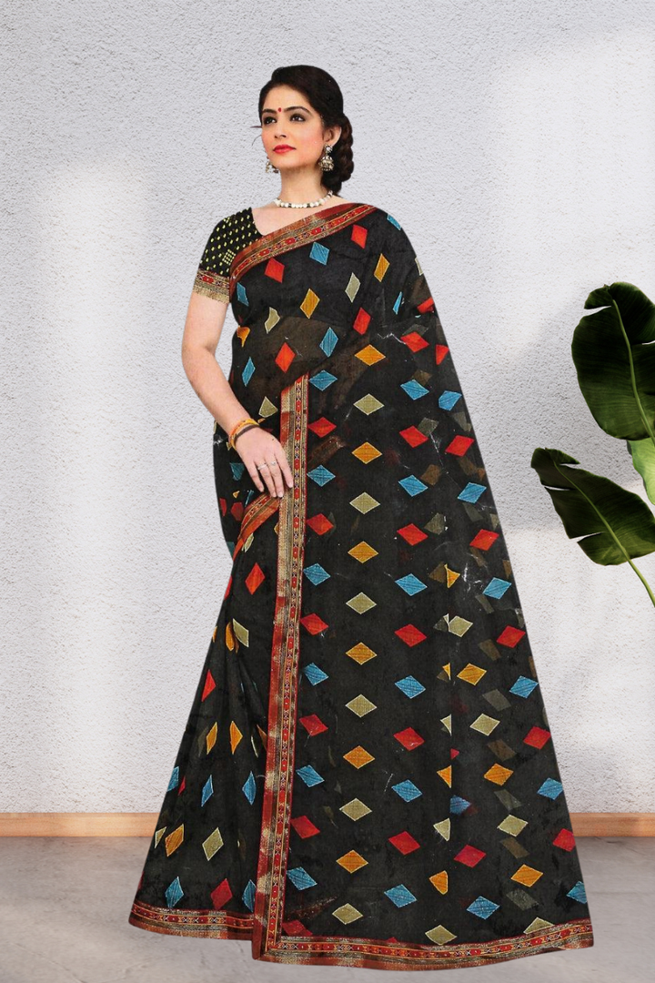 LATEST COLLECTION OF PURE CHIFFON FABRIC SAREE WITH BEAUTIFUL DESIGN WITH BLOUSE, 8 BEAUTIFUL COLORS