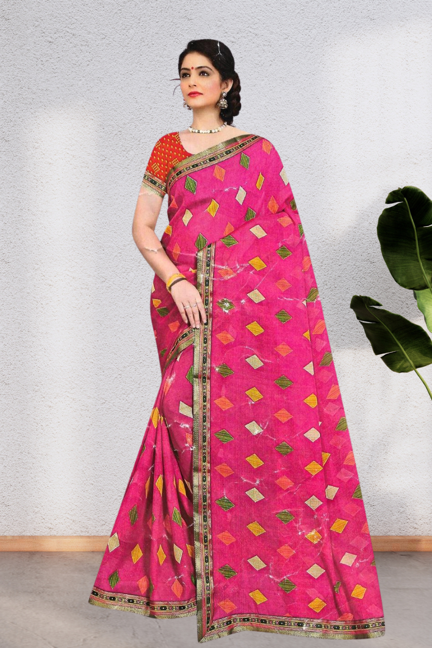 LATEST COLLECTION OF PURE CHIFFON FABRIC SAREE WITH BEAUTIFUL DESIGN WITH BLOUSE, 8 BEAUTIFUL COLORS