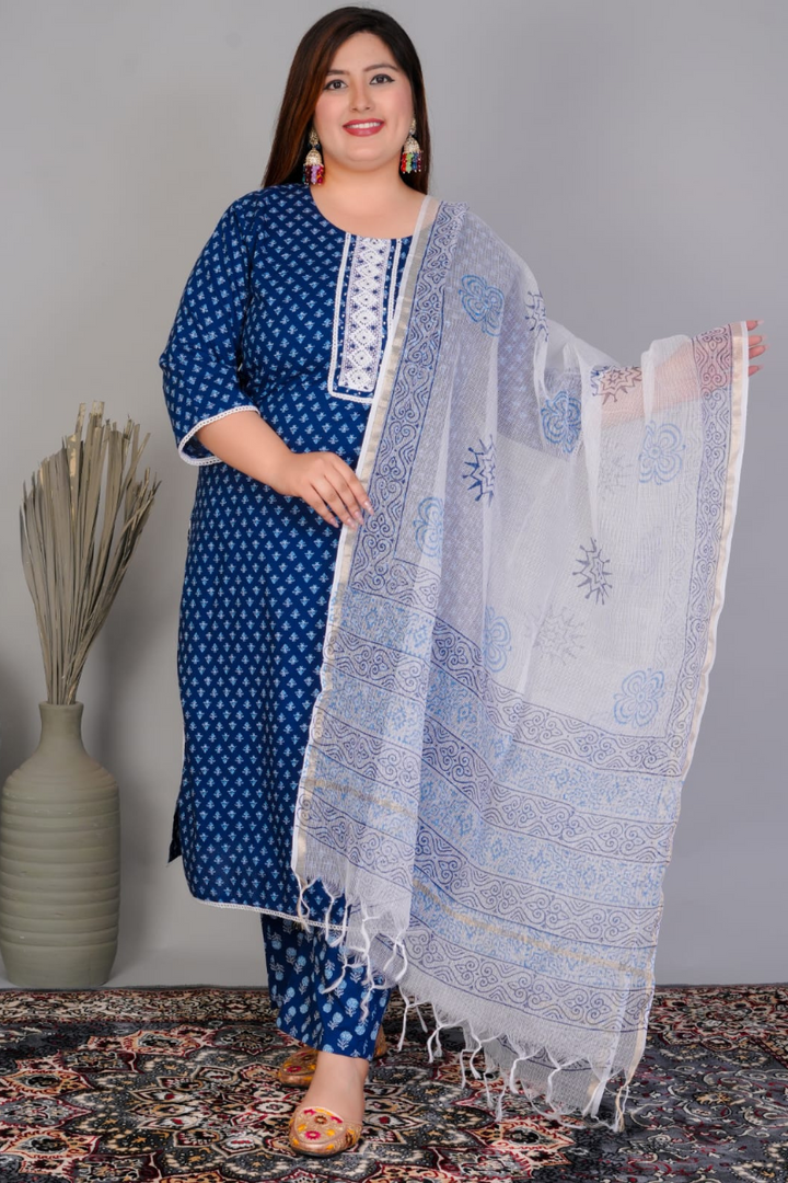 PLUS SIZE 3 PIECE BEAUTIFUL COTTON PRINTED SUIT WITH DUPATTA