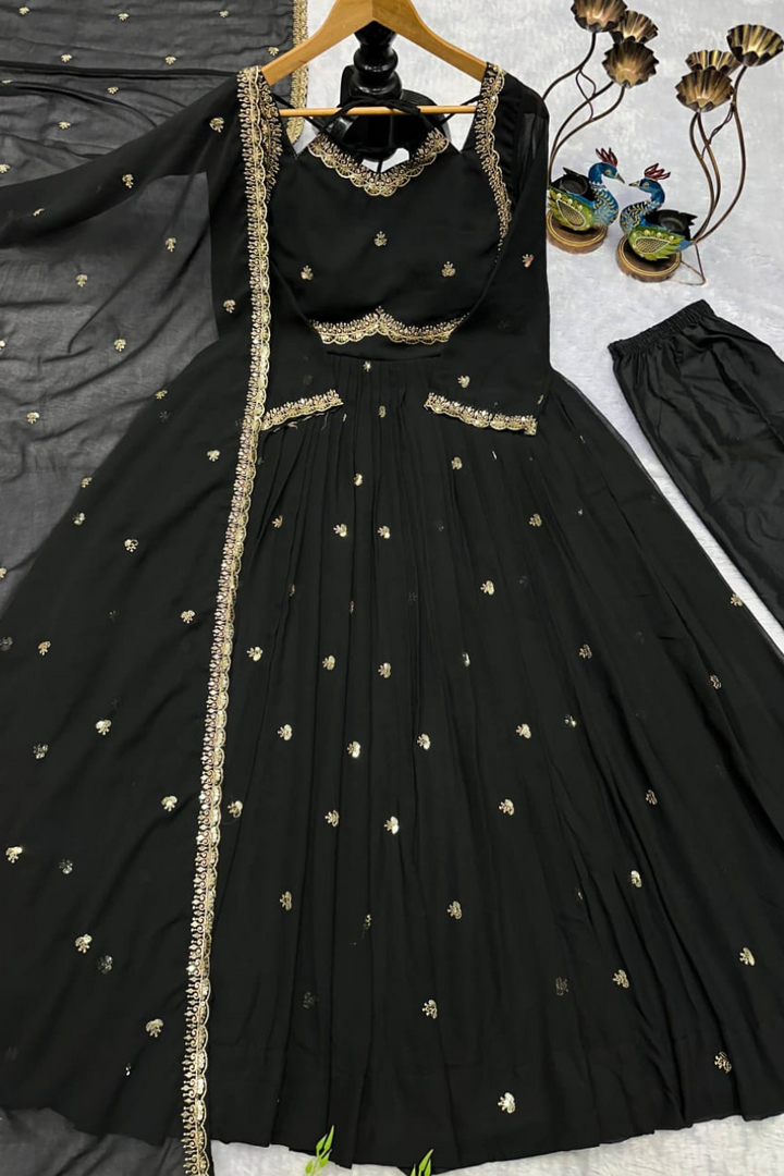 Foux Gorgette Anarkali - Available in 5 Beautiful Colors Red Orange Purple Pink Black