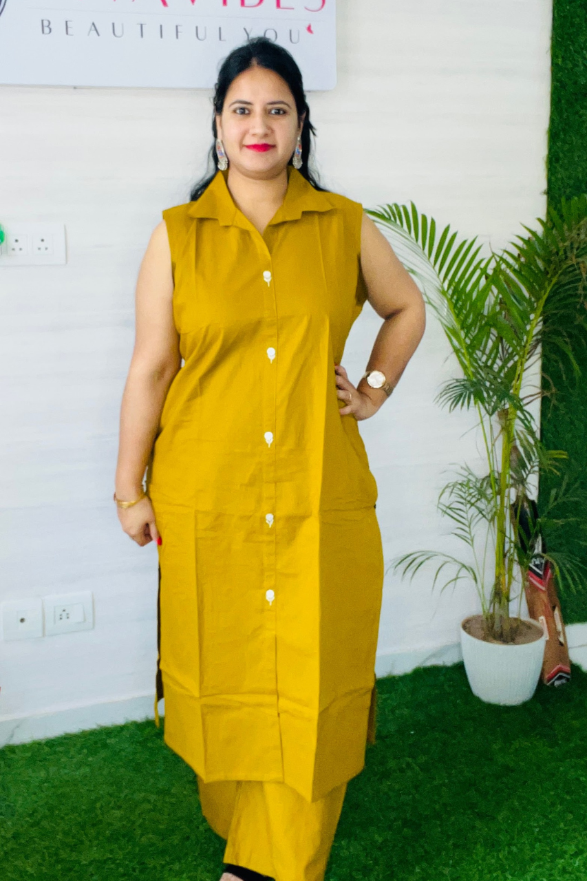 Sleeveless Kurta Set (Sleeves Given) | Everyday Chic Co-Ord | Mustard Maroon Olive Green and Indigo | 3XL 4XL 5XL