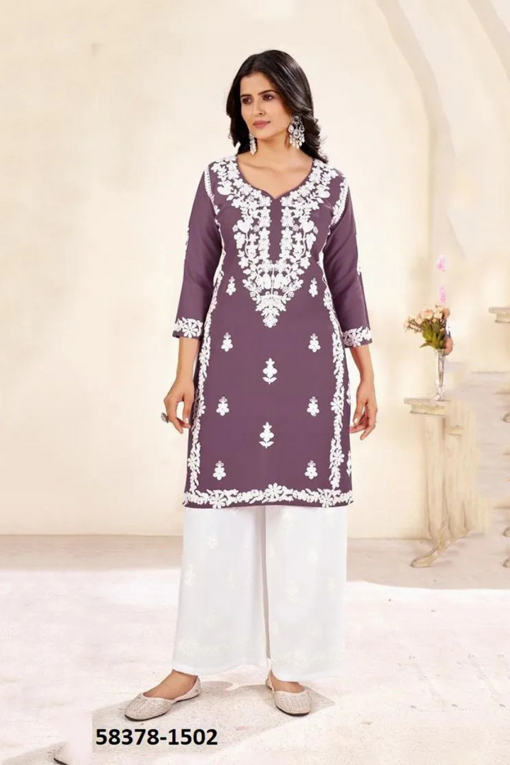 BEAUTIUL DESIGNER CHIKENKARI KURTA AND PLAZO SET FOR WOMEN