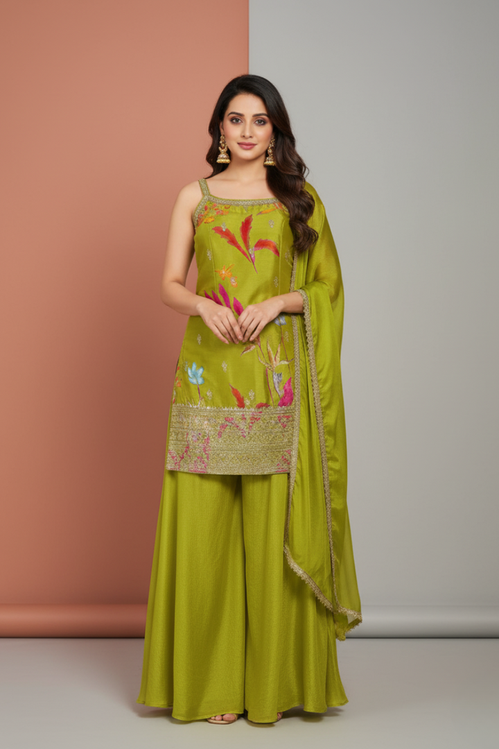 SLEEVLESS FESTIVE SHARARA DRESSES ,5 BEAUTIFUL COLORS,  {Sleeves Attached}