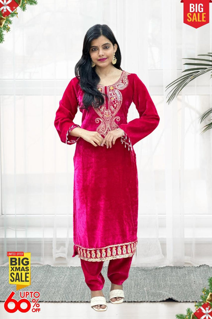 3 PIECE BEAUTIFUL VELVET SUIT WITH DIPATTA IN 2 COLORS