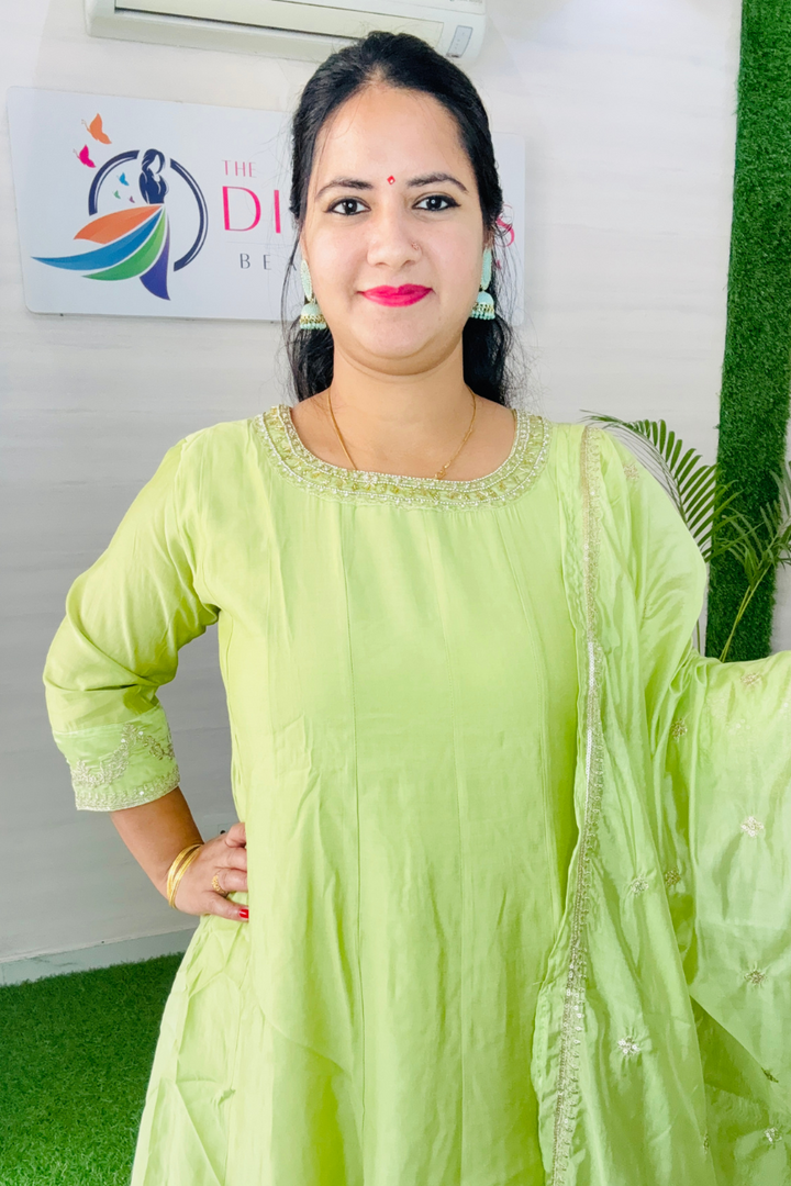 Beautiful and Elegant Lime Green Premium Silk Anarkali Women Suit with Embroidered Dupatta