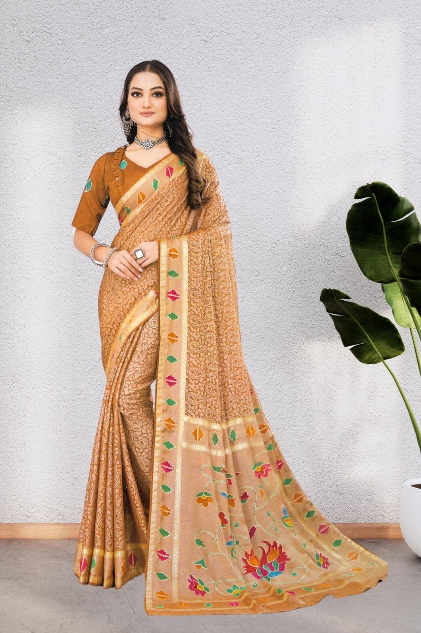 COTTON SAREE WITH BEAUTIFUL AND NECK DESIGNED BLOUSE, 8 BEAUTIFUL COLORS