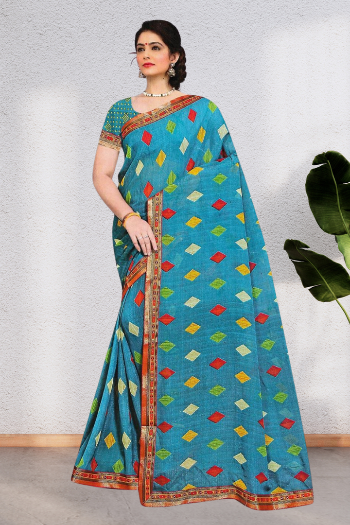 LATEST COLLECTION OF PURE CHIFFON FABRIC SAREE WITH BEAUTIFUL DESIGN WITH BLOUSE, 8 BEAUTIFUL COLORS