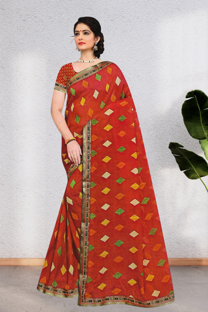 LATEST COLLECTION OF PURE CHIFFON FABRIC SAREE WITH BEAUTIFUL DESIGN WITH BLOUSE, 8 BEAUTIFUL COLORS