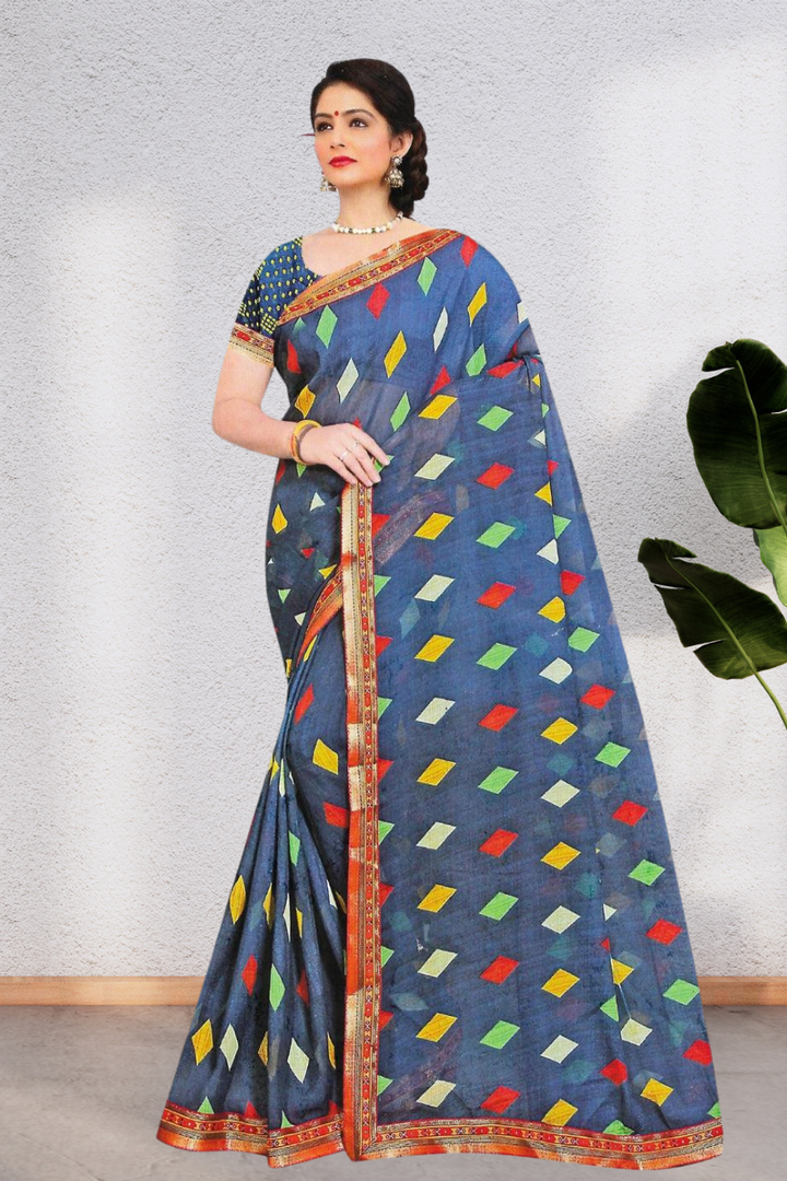 LATEST COLLECTION OF PURE CHIFFON FABRIC SAREE WITH BEAUTIFUL DESIGN WITH BLOUSE, 8 BEAUTIFUL COLORS