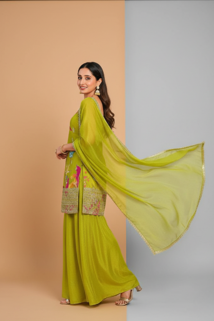 SLEEVLESS FESTIVE SHARARA DRESSES ,5 BEAUTIFUL COLORS,  {Sleeves Attached}