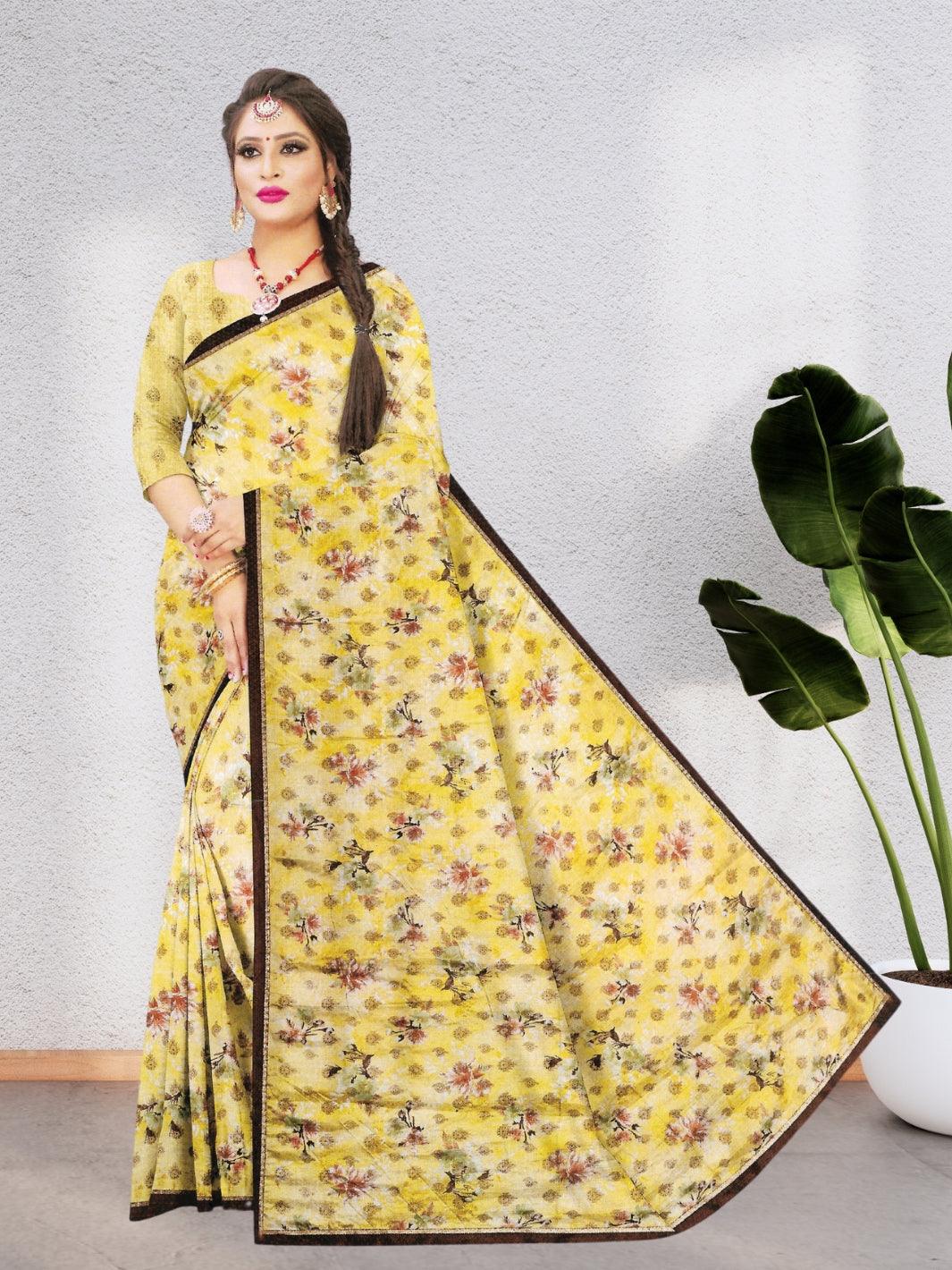 CHIFFON FLORAL SAREE,  WITH BEAUTIFUL DESIGN AND WITH BLOUSE, 8 BEAUTIFUL COLORS