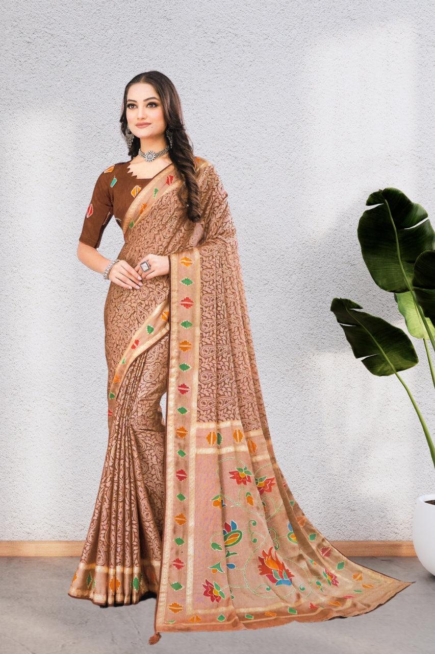 COTTON SAREE WITH BEAUTIFUL AND NECK DESIGNED BLOUSE, 8 BEAUTIFUL COLORS