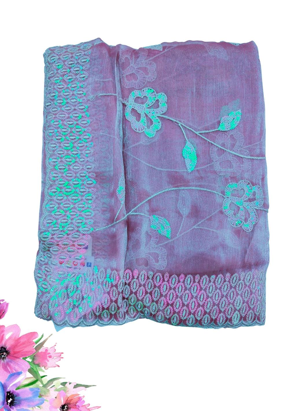 JIMMY CHOO SAREE WITH BEAUTIFUL FLORAL EMBROIDERY WORK, 4 BEAUTIFUL COLORS