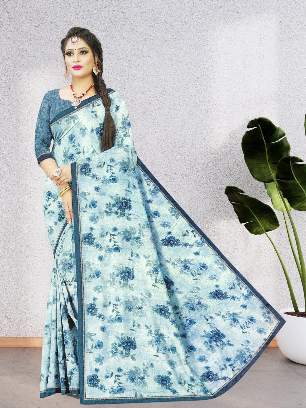 CHIFFON FLORAL SAREE, WITH BEAUTIFUL FLORAL DESIGN WITH BLOUSE, 8 BEAUTIFUL COLORS