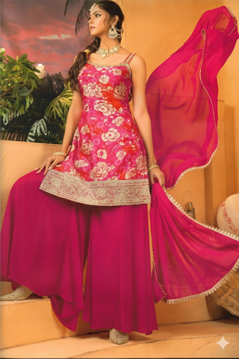SLEEVLESS FESTIVE SHARARA DRESSES ,5 BEAUTIFUL COLORS,  {Sleeves Attached}