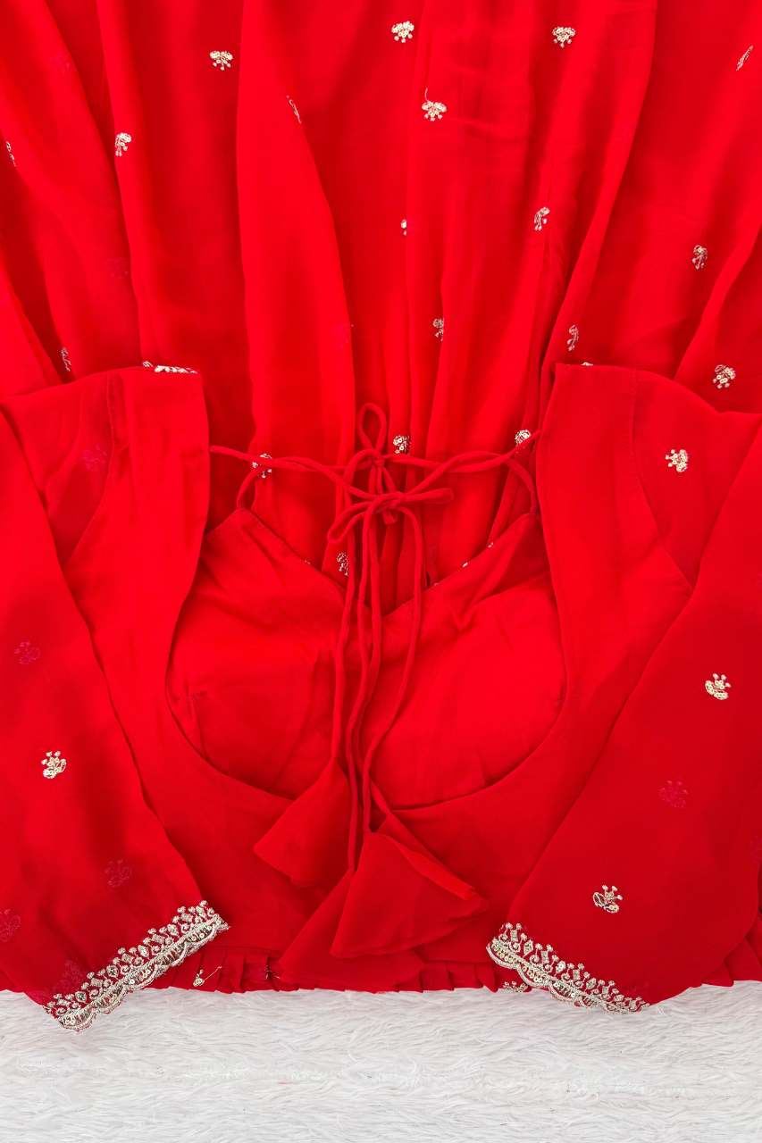 Foux Gorgette Anarkali - Available in 5 Beautiful Colors Red Orange Purple Pink Black